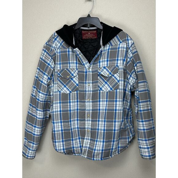 Comfort Outfitter Quilted Flannel Jacket Adult XL Blue Gray Plaid Pearl Snap - Picture 1 of 14